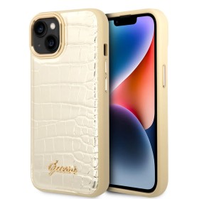 Funda Rígida Guess para iPhone 14 / 13 – Colección Croco con Botones Metálicos – Dorado