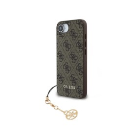 Funda Guess para iPhone 16e / 17e – Colección 4G Charm con Colgante Dorado – Marrón