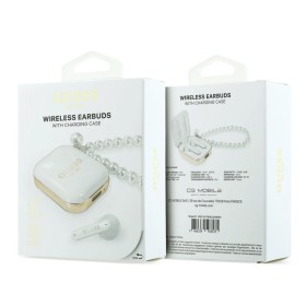 Compra al por mayor los auriculares Inalámbricos Guess TWS con Estuche de Carga y Correa de Perlas – Blanco