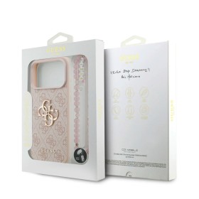 Funda Guess iPhone 17 Pro Rosa | Correa Perlas y Logo Metálico | Mayorista